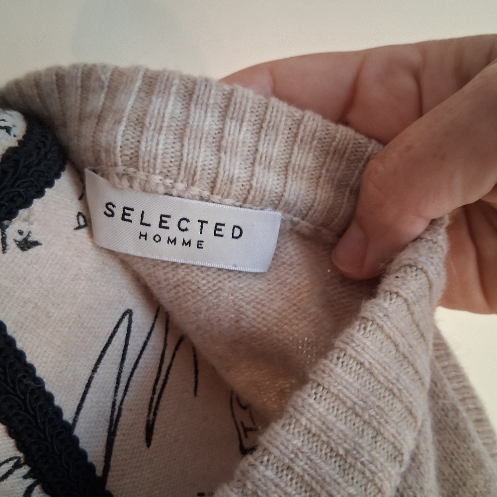 Selected Homme- 100% Lambs Wool Men's Crewneck Sweater in Beige Size Large - Picture 9 of 9